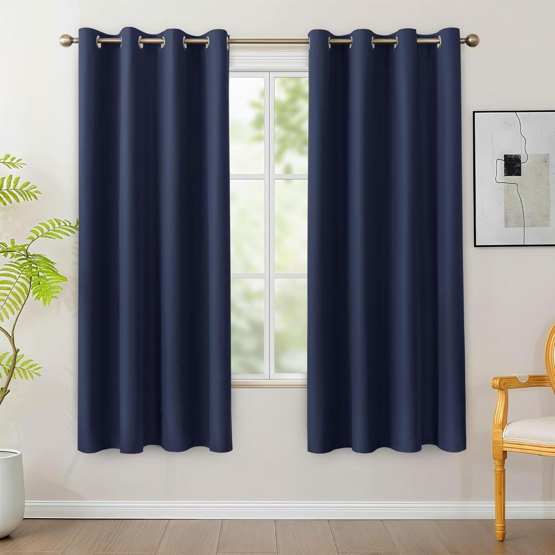 BONZER 100% Blackout Curtains for Bedroom - Light Blocking Window Drapes with Black Backing, Single Layer Total Room Darkening Black Out Curtain for Living Room, 54 x 72 Inch, Navy Blue, 2 Panels