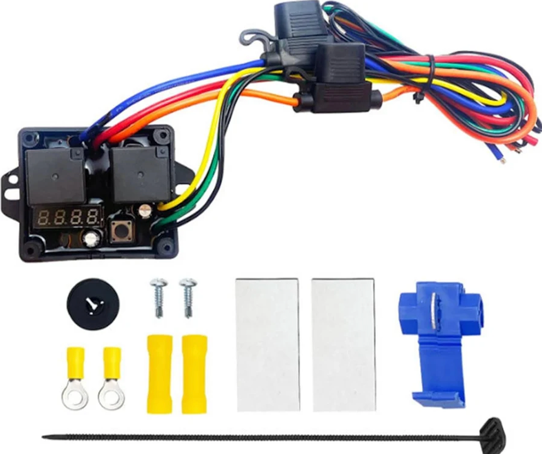 12V/24V Digital Electric Radiator Fan Controller Switch Kit with Adjustable Temperature Range (104-230°F), LED Real-Time Display, Thermatic Dual Fan Relay Kit for Automotive Systems (Part #0444)
