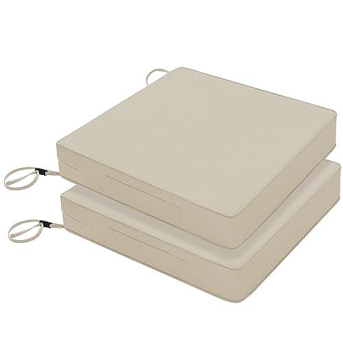 Favoyard Patio Chair Cushions 19 x 19 x 3 Inch Waterproof Outdoor Seat Cushions for Patio Furniture 3-Year Color Fastness Garden Sofa Couch Chair Pads with Handle & Adjustable Strap 1, Beige