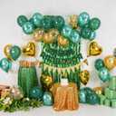 Green Birthday Decorations,Happy Birthday Banner Emerald Green and Gold Balloons Fringe Curtain Heart Foil Balloons for Women Men Party Decor