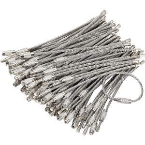 bayite Pack (100) Stainless Steel Wire Keychains Cable, Key Chain Rings, Heavy Duty Luggage Tags Loops Tag Keepers 2mm Twist Barrel (Cable Length: 4 inches)