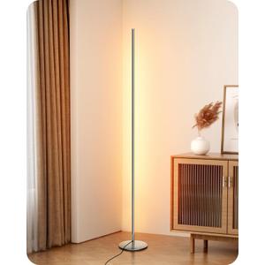 EDISHINE LED Corner Floor Lamp, Minimalist Dimmable Light with Remote, 57.5 Inches Tall Floor Lamps for Living Room, Bedroom, Home Office, 7 Color Temperature 2700-6000K (Silver)