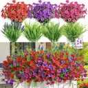 Alupssuc 24 Bundles Artificial Flowers for Outdoors Planters Spring Decoration, UV Resistant Faux Eucalyptus Violet and Lavender Silk Fake Plants for Outside Indoor Yard Home Patio Decor, Mix 3 Colors
