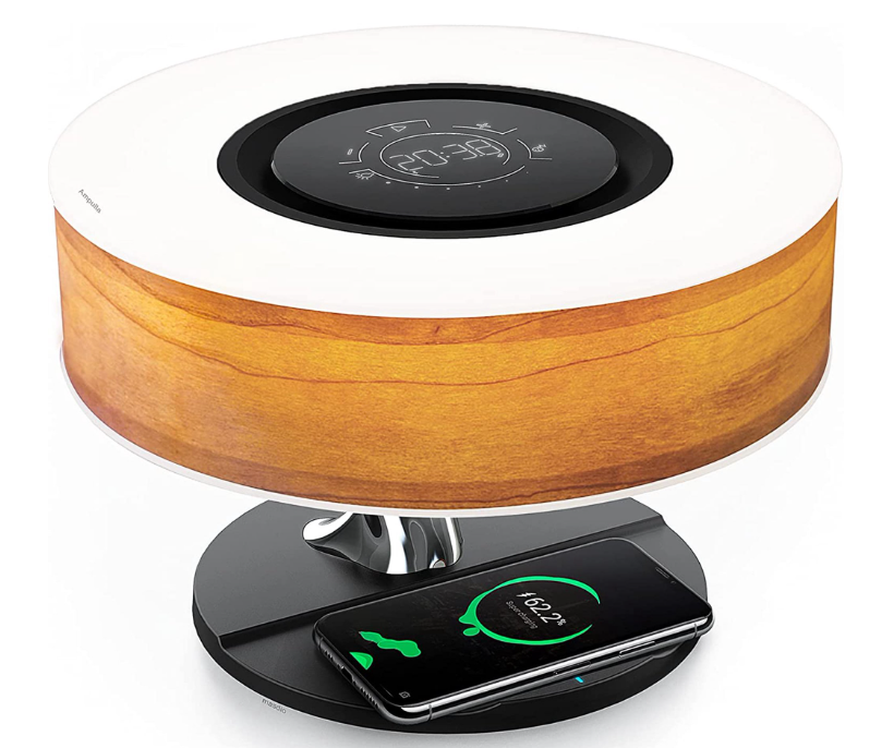 ZXNYH Masdio by Ampulla Bedside Lamp with Bluetooth Speaker and Wireless Charger, Table Lamp Desk Lamp with Sleep Mode Stepless Dimming