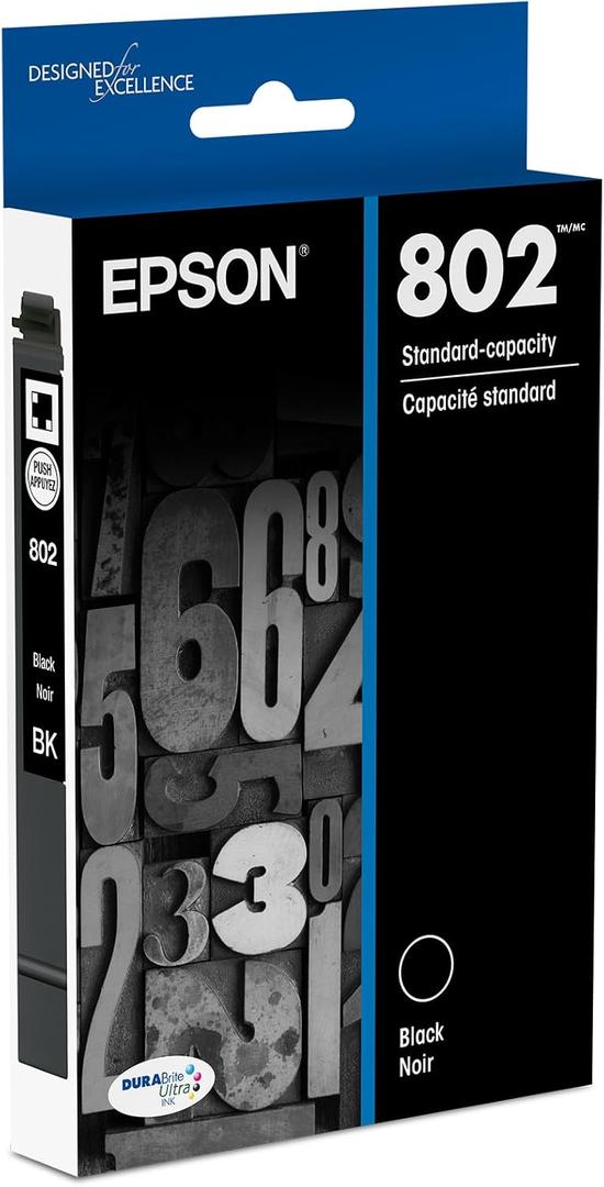 EPSON 802 DURABrite Ultra Ink Standard Capacity Black Cartridge (T802120-S) Works with WorkForce Pro WF-4720, WF-4730, WF-4734, WF-4740