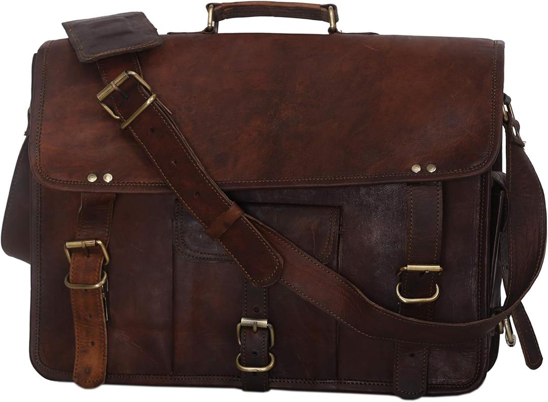Vintage Men's Brown Handmade Leather Briefcase Best Laptop Messenger Bag Satchel (17 inch)