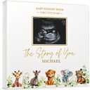 Personalized Faux Leather Baby Memory Book Keepsake for Boy or Girl - Enter any Name w/Gold Foil Stamp for Special Touch I First 5 Year I Gender Neutral, Safari Theme - Baby First Year Book