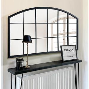 WAMIRRO Black Grid Wall Mirror,Wide Window Pane Black Mirror,Farmhouse Arched Wall Mirror,Mantel Mirror for Fireplace/Entryway/Hallway/Living Room,44X28