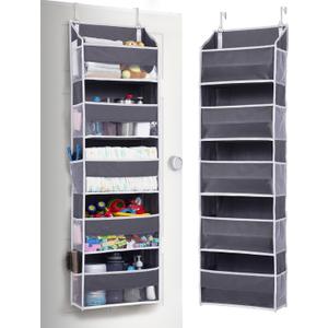 ULG 1 Pack Over Door Organizer with 5 Large and 10 Mesh Side Pockets, 44 lbs Weight Capacity Hanging Storage with Clear Window Kids Toys, Shoes, Diapers, Dark Grey, 5 Layers