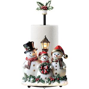 Thyle Winter Snowman Paper Towel Holder with Round Base Winter Bathroom Decor Rustic Snowman Family Dispenser Kitchen Paper Holder Stand for Christmas Xmas Countertop Toilet Home Accessories