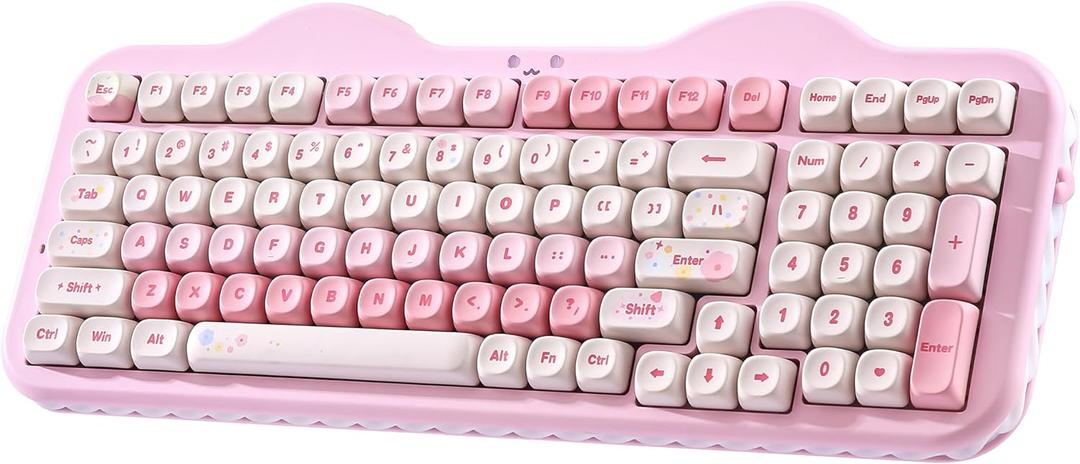 YUNZII C98 Wireless Mechanical Keyboard with Number Pad,99 Key BT5.0/2.4G/USB-C Hot Swap Gasket Mount with PBT MOA Keycaps,Custom RGB,Cute Cake Keyboard for Win/Mac (Pink, Candy Linear Switch)