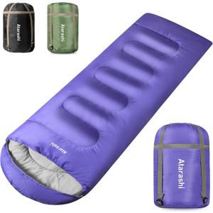 Atarashi Camping Sleeping Bag- 4 Seasons for Adults, Light, Warm, Extra-Large with Compression Sack- Great for Hiking, Backpacking & Outdoor Adventures (A5 Purple/Wide(40''x87''))