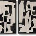 Framed Black and Beige Abstract Wall Art, 2 Piece Canvas Prints Paintings Artwork for Walls, Modern Minimalist Abstract Pictures for Living Room Hallway Bedroom Office Bathroom Wall Decor 16x24 In