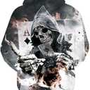 Hoodies Men Skull 3D Graphic Print Sweatshirts Pullover Tops with Pocket (XXL)