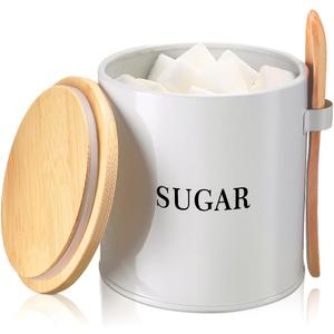 AISBUGUR Sugar Bowl with Lid and Spoon: 17oz Metal Sugar Container - Airtight Food Sugar Jar - Coffee Bar Accessories - Countertop Kitchen Decor (White)
