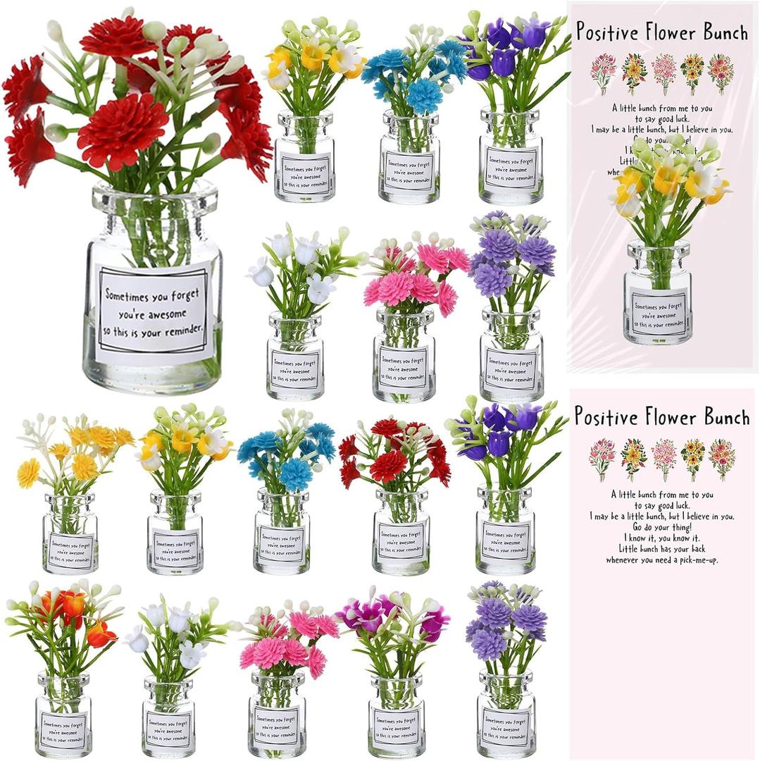 Xuhal 40 Sets Mothers Gift Set for Women Positive Mini Bud Vase with Flowers Positive Cards Motivational Office Desk Decor Gift for Mother Women Teacher Volunteer Employee Nurse Wedding