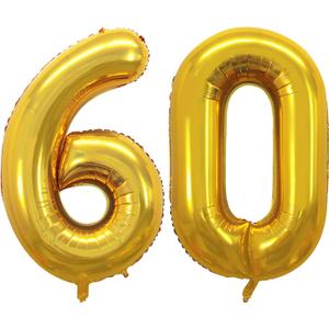 GOER Number 60 Balloons for 60th Birthday Party Decorations,42 Inch Jumbo Foil Helium Balloons for 60th Anniversary (Gold)