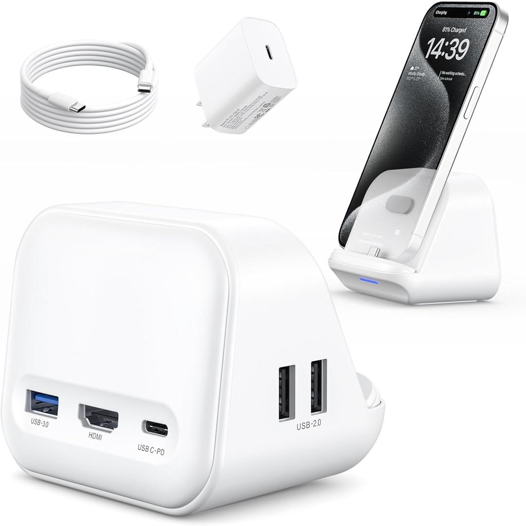 JSAUX USB C Docking Station Stand for Samsung Dex, 5-in-1 Multiport Hub with Phone Stand, 4K HDMI, USB 3.0 5Gbps 60W PD Compatible with Samsung S24/23, Pixel 8/8 Pro, iPhone 15 Series Type C Device