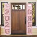 KMUYSL Graduation Decorations Class of 2026, Pink Congrats Grad Banner Hanging Flags Porch Sign, 2026 Graduation Decorations Party Supplies for Any School Indoor/Outdoor Decor