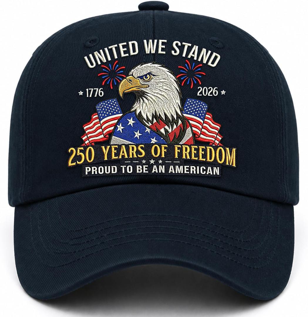 United States 250th Anniversary Hat - 1776-2026 Embroidered Freedom Eagle Baseball Cap, 250th Anniversary USA Hat for Men and Women Dark Blue