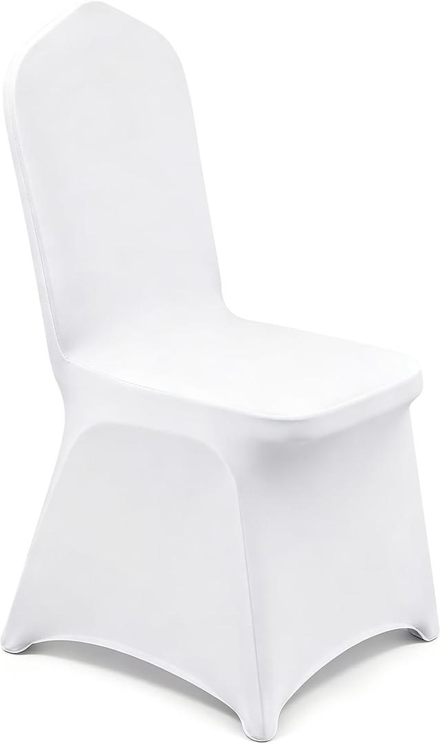 50PCS White Chair Covers, Wrinkle Resistant, Elastic Stretch and Washable, Stretch Polyester Spandex Slipcovers Folding Chair Covers for Party, Wedding, Dining, Banquet, Event