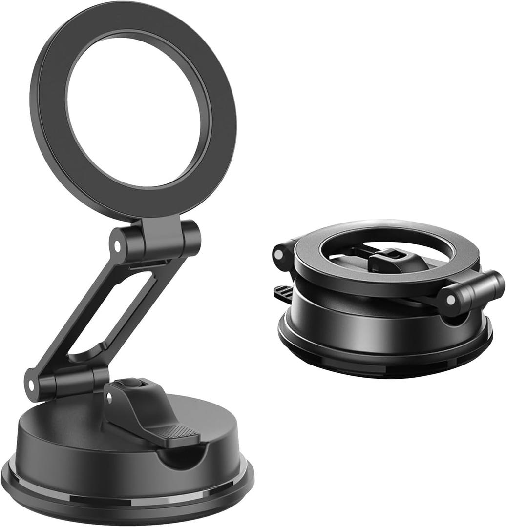 Downhill Car Phone Holder, Suction Phone Mount,360 Adjustable Dashboard Phone Holder, Multifunctional Strong Magnetic Center Console Navigation Fixing Bracket, for iPhone12-15 (Black)