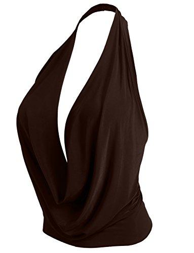 J. LOVNY Womens Womens Lightweight Low Cut Halter Top, Brown, Size M