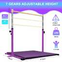 Adjustable Gymnastics Bar for Kids with Mat - Sturdy Kip Bar with Rings, Horizontal Bar for Home Training, 3'-5' Height, Ages 3-15, 250 LBS Capacity, Easy Assembly.