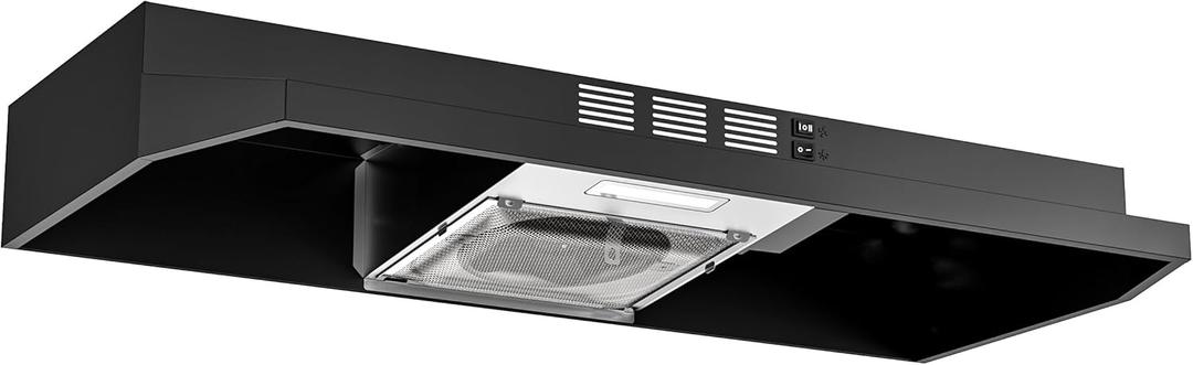 FIREGAS Black Range Hood 36 inch Under Cabinet, Ducted/Ductless Convertible Kitchen Hood, Black Painted Stainless Steel Vent Hood with LED Light,2 Speed Exhaust Fan