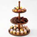 BURMAN Cupcake Stand Dessert Table Display Set  2 in 1 Adjustable Height Rustic Natural Acacia Cupcake Holder Round Wood Tray  Three Tiered Serving Stand with Rotating Wheels, Anti Slip Stickers