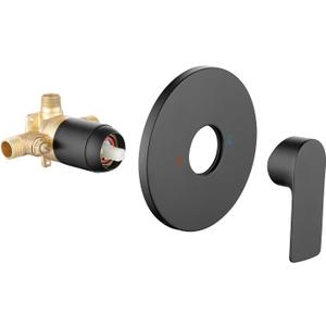 Taplong Single-Function Shower Handle Valve Trim Kit Bathroom Shower Valve Mixer Wall Mount Rough-In Valve Single Handle Tub Shower Valve Male Thread Matte Black,06161KB