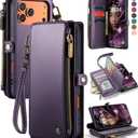 Defencase Compatible with iPhone 17 Pro Case Wallet with RFID Blocking Card Holder for Women Men, Fashion PU Leather Magnetic Snap Flip Zipper Strap Wallet Phone Case for iPhone 17 Pro 6.3", Purple