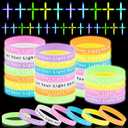 200 Pcs Glow in The Dark Christian Party Favors Silicone Bracelets Cross Necklace Bulk Bible Wristbands Luminous Pendant for Religious Gift