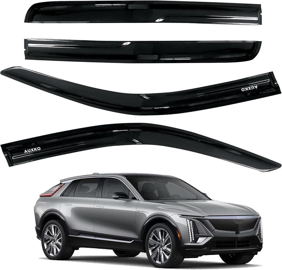 AUXKO Rain Guards for Cadillac Lyriq 2023-2025, Window Vent Visors Accessory - Tape-On Rain Guard Window Visor for Cadillac Lyriq, Easy Install Car Side Window Wind Deflectors & Visors Smoke Black