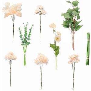 Floroom Artificial Greenery Stems Box Set, 22pcs with 8 Kinds of Faux Greenery Flowers Picks for DIY Bridal Bouquets Wedding Floral Arrangement Table Centerpieces, Green & Cream