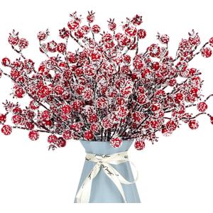 12 Pack Artificial Red Berry Stems Frosted Holly Berry Picks Christmas Picks Sprays Snowy Berry Twig Branches for Xmas Tree Garland Wreath Craft Supplies Table Centerpiece Home Decorations (Red, 12)