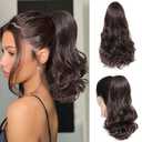 16 Inch Ponytail Extension Drawstring Ponytail for Women Curly Wavy Pony Tails Hair Extensions Synthetic Ponytails Hairpieces for Daily Use-Dark Brown