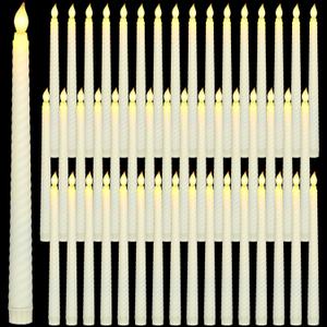 Retisee 50 Pack 11" Flameless Taper Candles Bulk Spiral Battery Operated Flickering Warm 3D Wick Light LED Candlesticks for Halloween Christmas Wedding Home Window Decorations (Ivory)