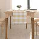 Beige & White 2 Piece Fabric in 1 Cotton Buffalo Check Table Runner Cloth for Family Dinners or Gatherings, Indoor or Outdoor Parties, Everyday Use, 12 x 72