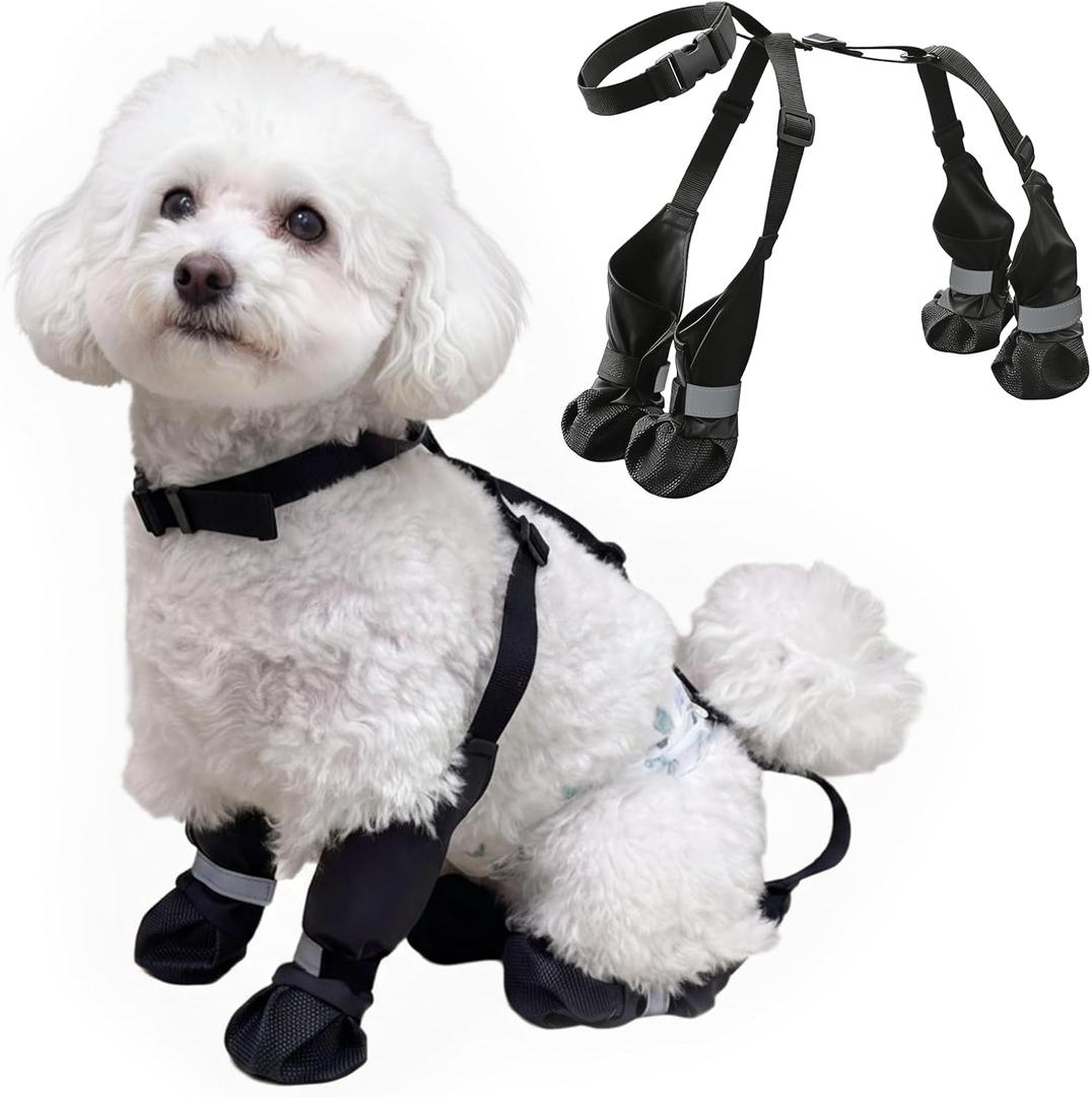 Winter Dog Boots with Leg Protection, Non-Slip Sole for Small & Medium Dogs - Waterproof Adjustable Straps, Paw Protector for Outdoor Walking & Hiking (S)