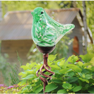 Solar Pearlized Green Glass Bird Garden Stake