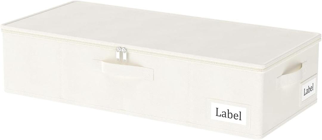 Yawinhe Underbed Bags, Storage Containers Bags with Lid, Foldable Blanket Bins, with Sturdy Zipper und Label Holders, for Clothing, 23.6''Lx11.8''Wx6''H, 1Pack,BeigeSNH002BES-1