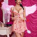 Avidlove Women Lingerie Lace Babydoll Mesh Nightgown Chemise Boudoir Nighty Sleepwear (Small, Pink Heart)