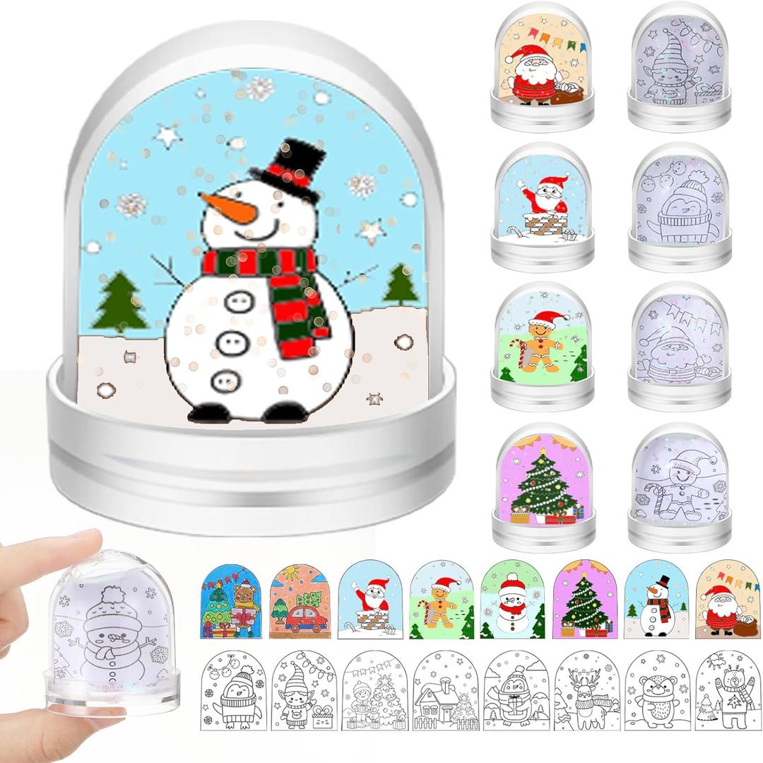 Fulmoon 8 Sets Mini Christmas Color in Snow Globe Kits for Kids Small Christmas Arts and Crafts Color Your Own Snow Globes DIY Snow Globe Kit Christmas Crafts Activities