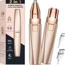 Eyebrow Trimmer Facial Hair Removal for Women: 2 in 1 Rechargeable Face Shaver and Eyebrow Razor - Painless Electric Hair Remover Device for Peach Fuzz Fine Hairs Upper Lip Chin