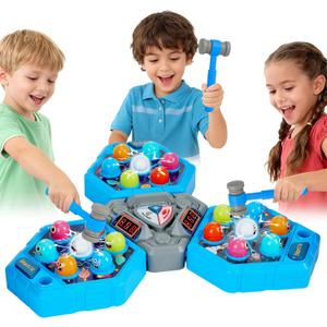 3-Player Whack Game Toy Mole with Lights & Sounds, 3Modes&7Speed Levels, LED Scoreboard, Interactive Hammer Toy, Educational Pounding Game for Kids Ages 3-10, Gifts for Boys & Girls