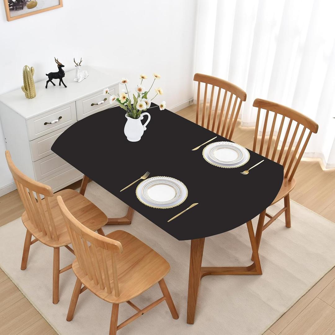 Mulilai Elastic Oval Outdoor Black Tablecloth 6-8 Seats with Fitted Edges Table Cloth Washable 48x72 Inch Kitchen Dining Stretch Table Cover Non Slip Anti Wrinkle for Wedding Party