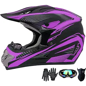 Youth Kids Motocross Helmet Motorcycle Dirt Bike Off-Road Mountain Bike BMX MX ATV Helmet with(Gloves Goggles Mask) 4Pcs Set - DOT Approved(Purple,S)