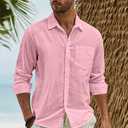JMIERR Mens Cotton Linen Casual Stylish Button Down Shirt Long Sleeve Dress Shirts (Gray, XXXL)