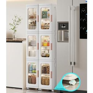 MOSAMNI Slim Kitchen Pantry Storage Cabinet with Doors and Shelves, 3-Tiers Plastic Narrow Storage Organizer for Small Spaces, Bathroom, Living Room, Bedroom, White